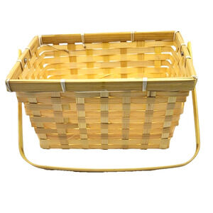 Rectangular Woven Reed Basket with Handle 9x7x4"